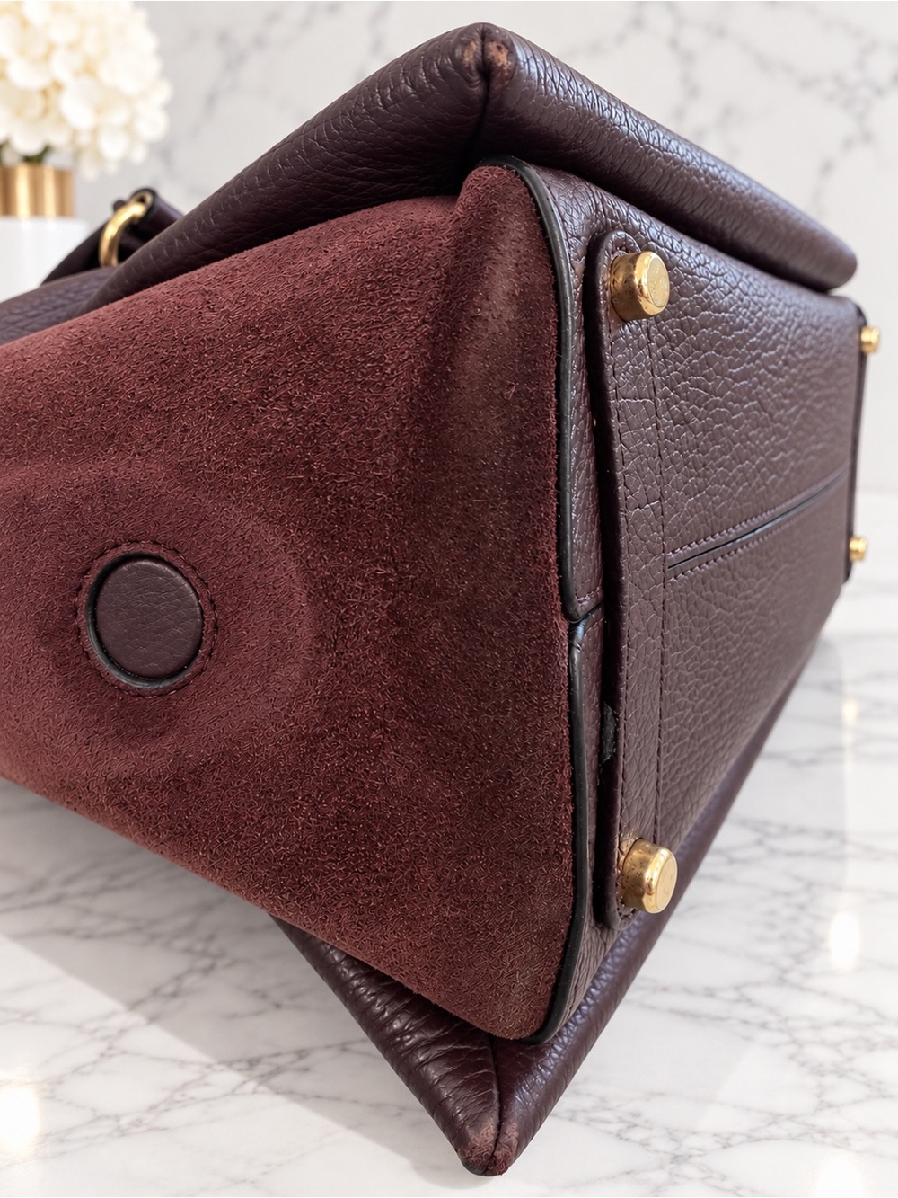 Coach Dark Brown/Burgundy Leather & Suede Satchel + Coordinating Wristlet - Picture 11 of 14